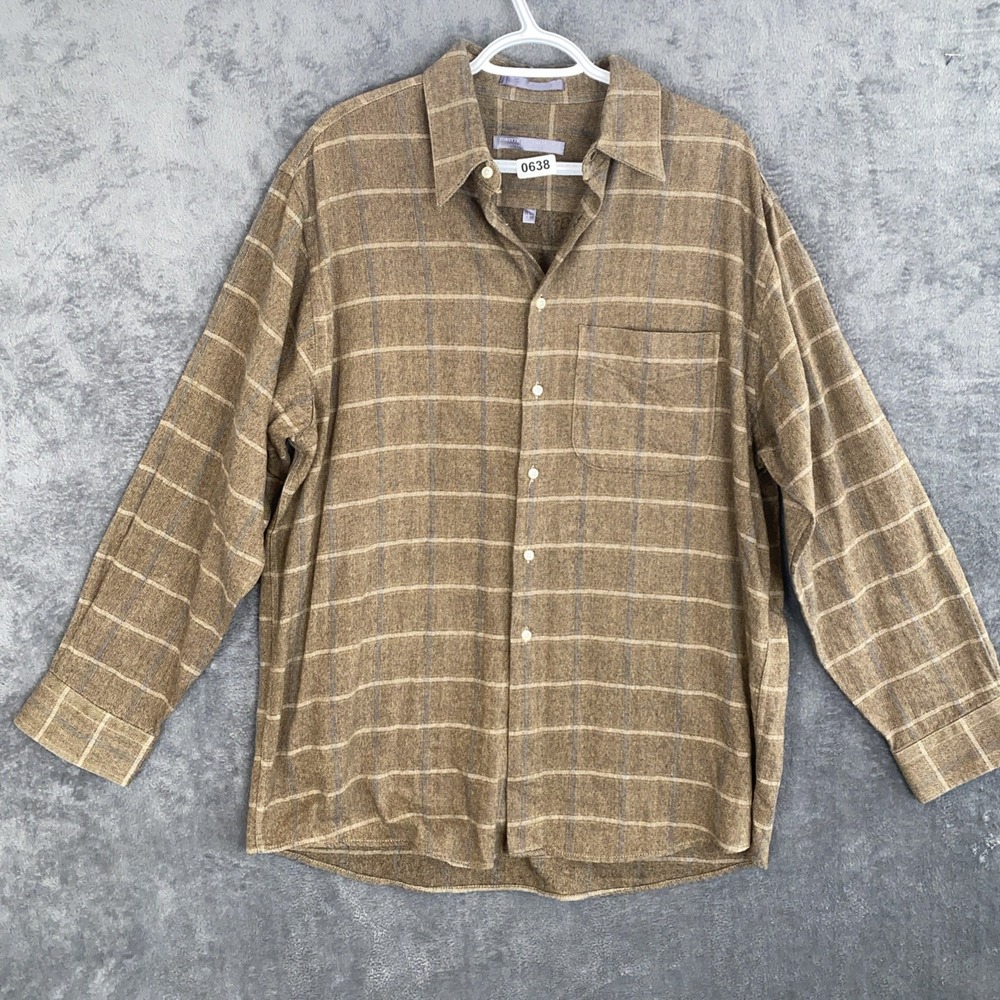 Forsyth of Canada L 100% Cotton Long Sleeve Button Up Brown Window Pane Plaid